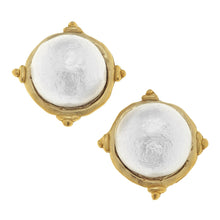 Load image into Gallery viewer, Gold and Cotton Pearl Cabochon Earrings
