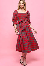 Load image into Gallery viewer, Tartan Plaid Midi Dress: Red
