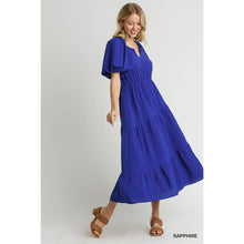 Load image into Gallery viewer, Solid Split Neck A-Line Midi Dress: SAPPHIRE
