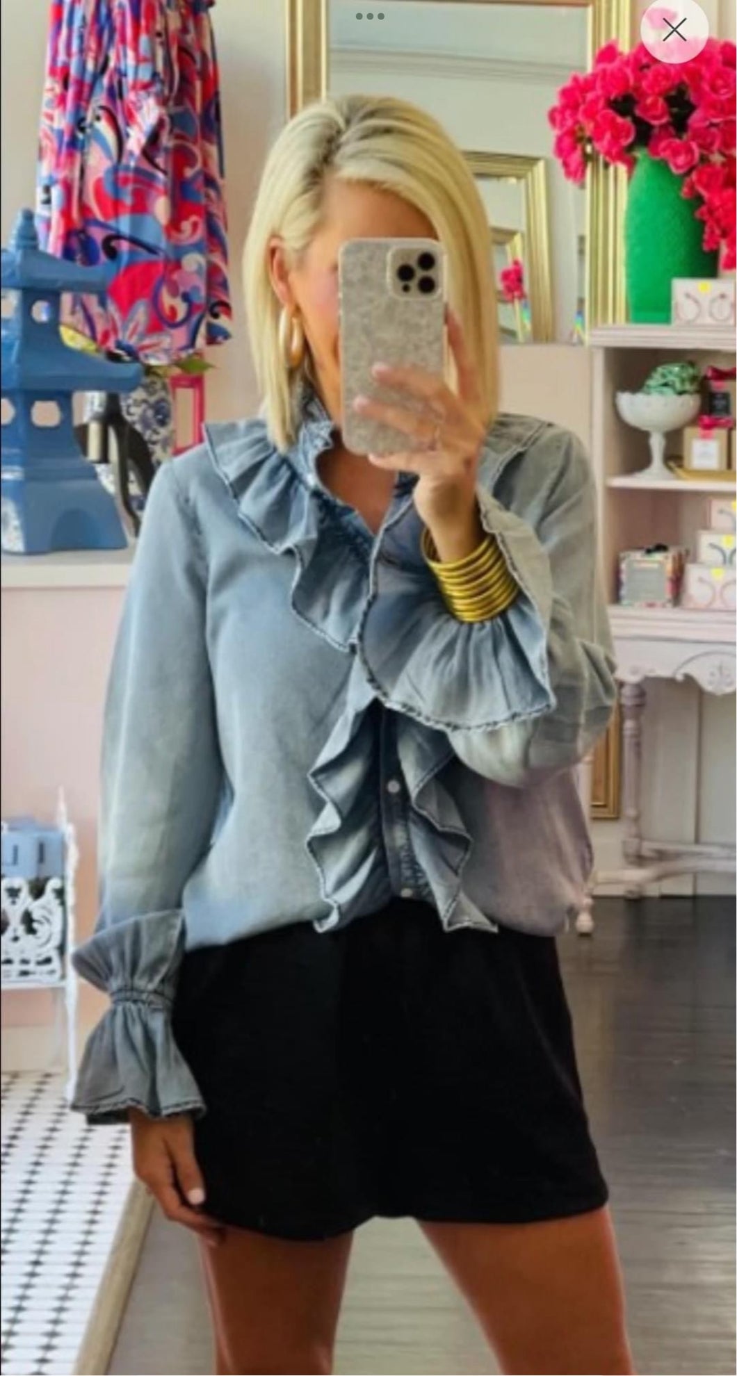 Ladies Denim Ruffle Top