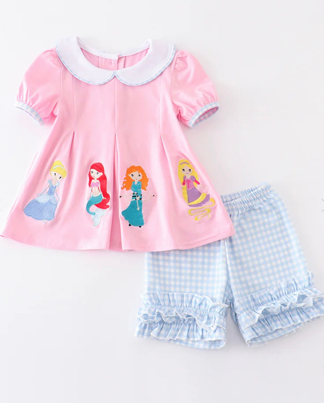 Pink princess and Friends Embroidery Short set