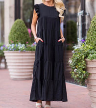 Load image into Gallery viewer, Flutter Sleeve tiered maxi with bow tie back and pockets-pre order arrives June
