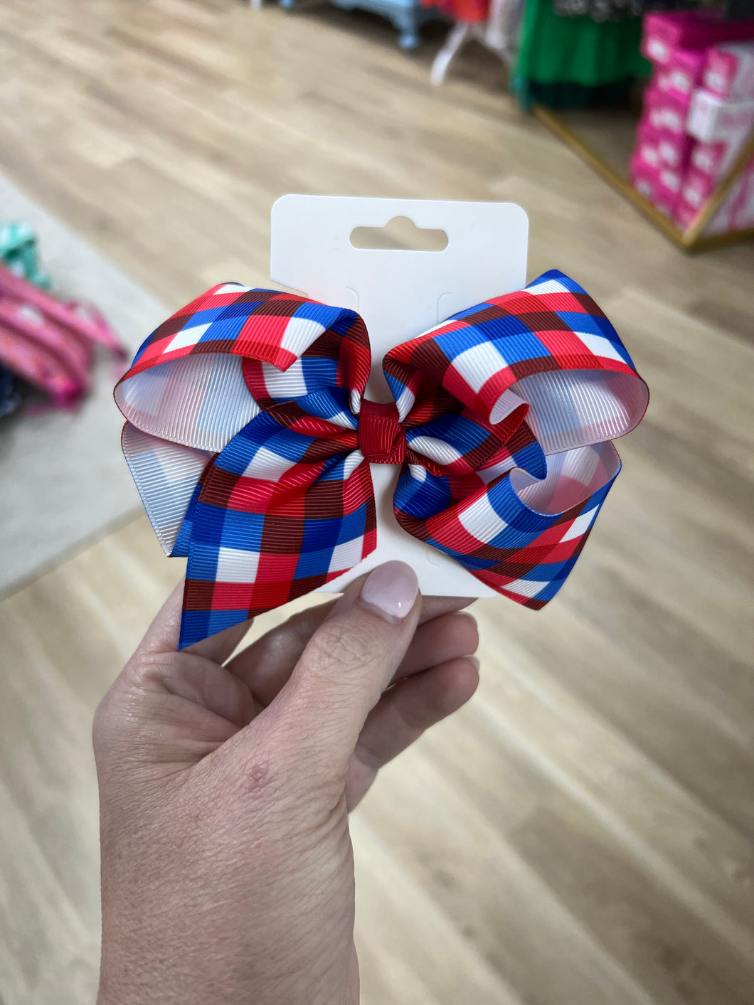 Red, white and Blue check bow