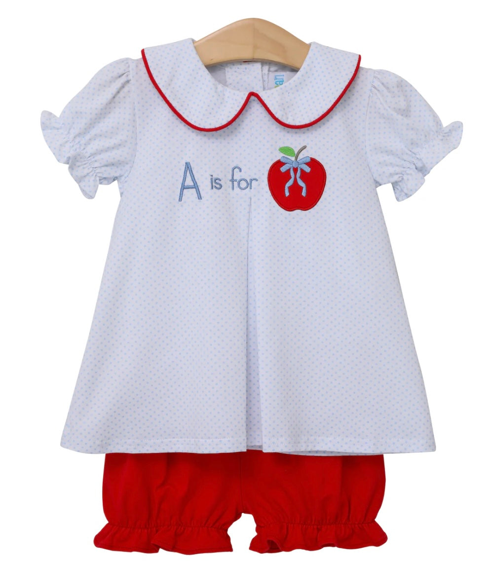 A is for Apple bloomer set by jelly bean