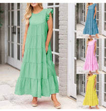 Load image into Gallery viewer, Flutter Sleeve tiered maxi with bow tie back and pockets-pre order arrives June
