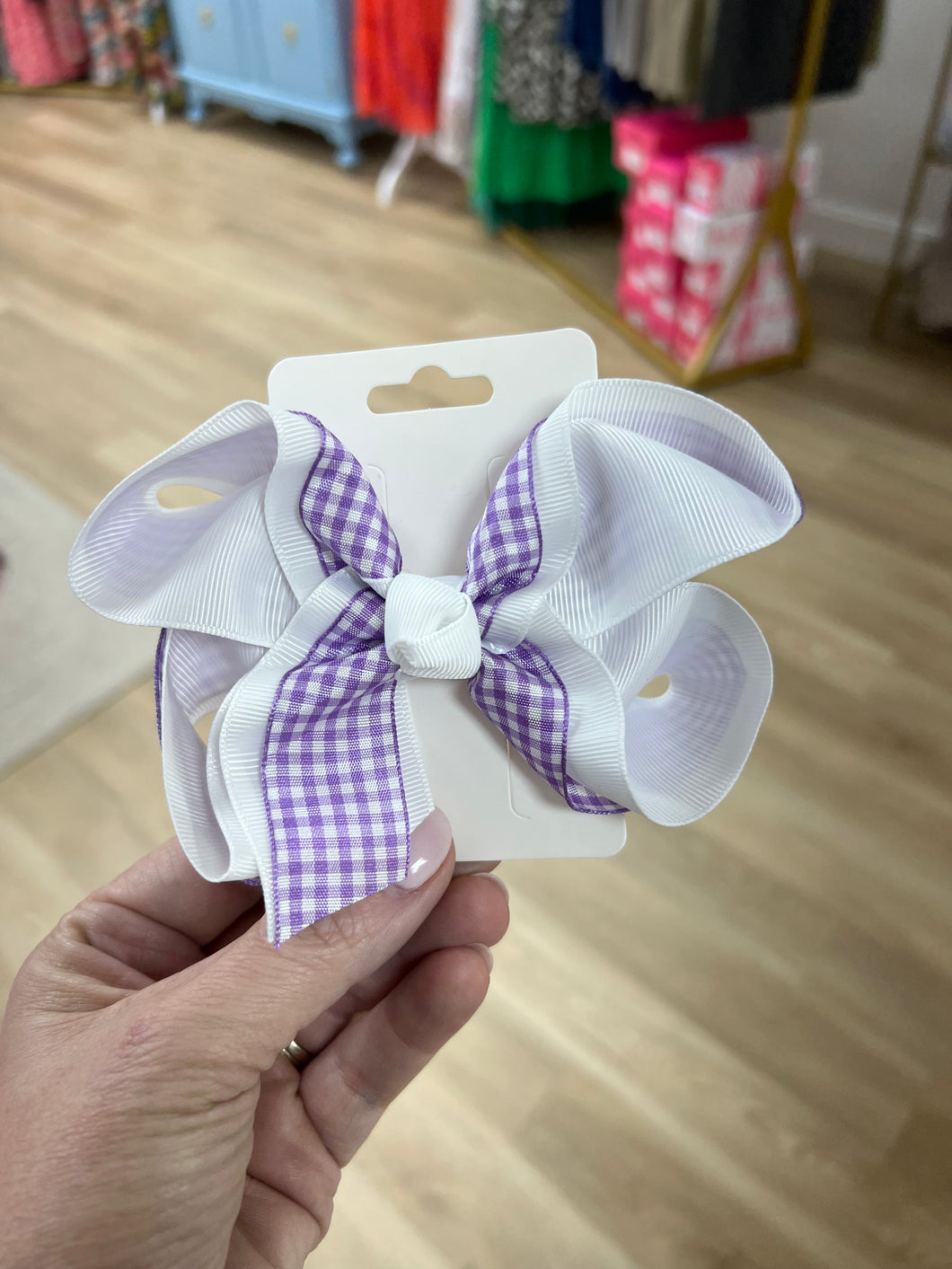Purple and white gingham Double layered bow