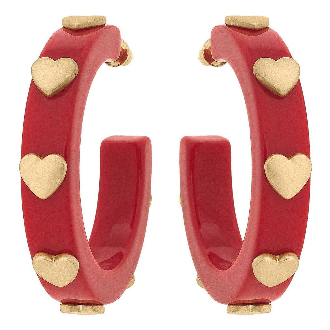 Libby Heart Resin Hoop Earrings: Red