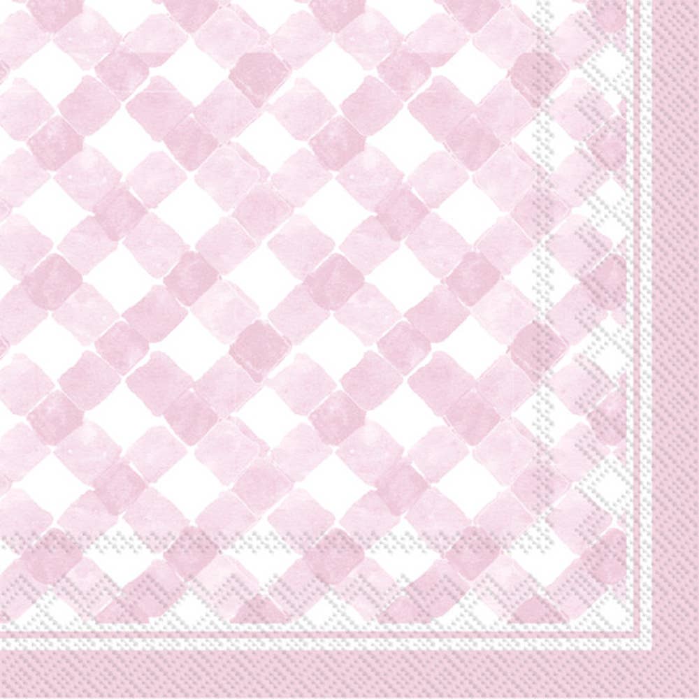 Paper Cocktail Napkin Gingham Light Rose