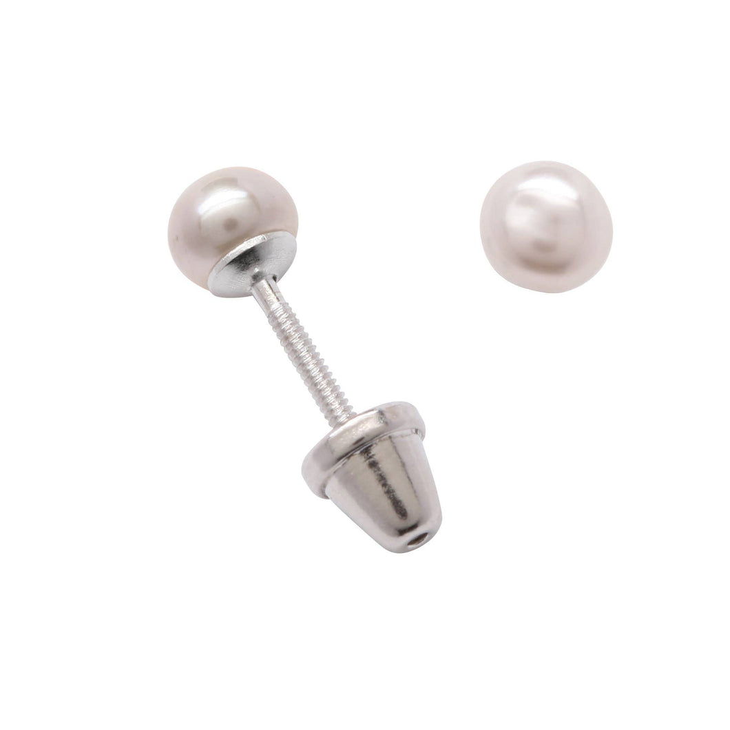 Sterling Silver Screw-Back White Pearl Earrings for Children