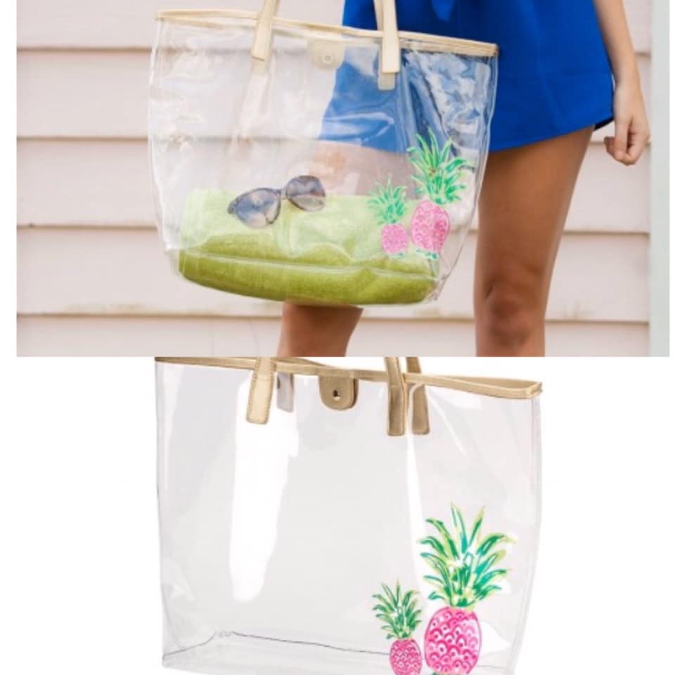 VIv and Lou Pinapple Paradise clear beach tote