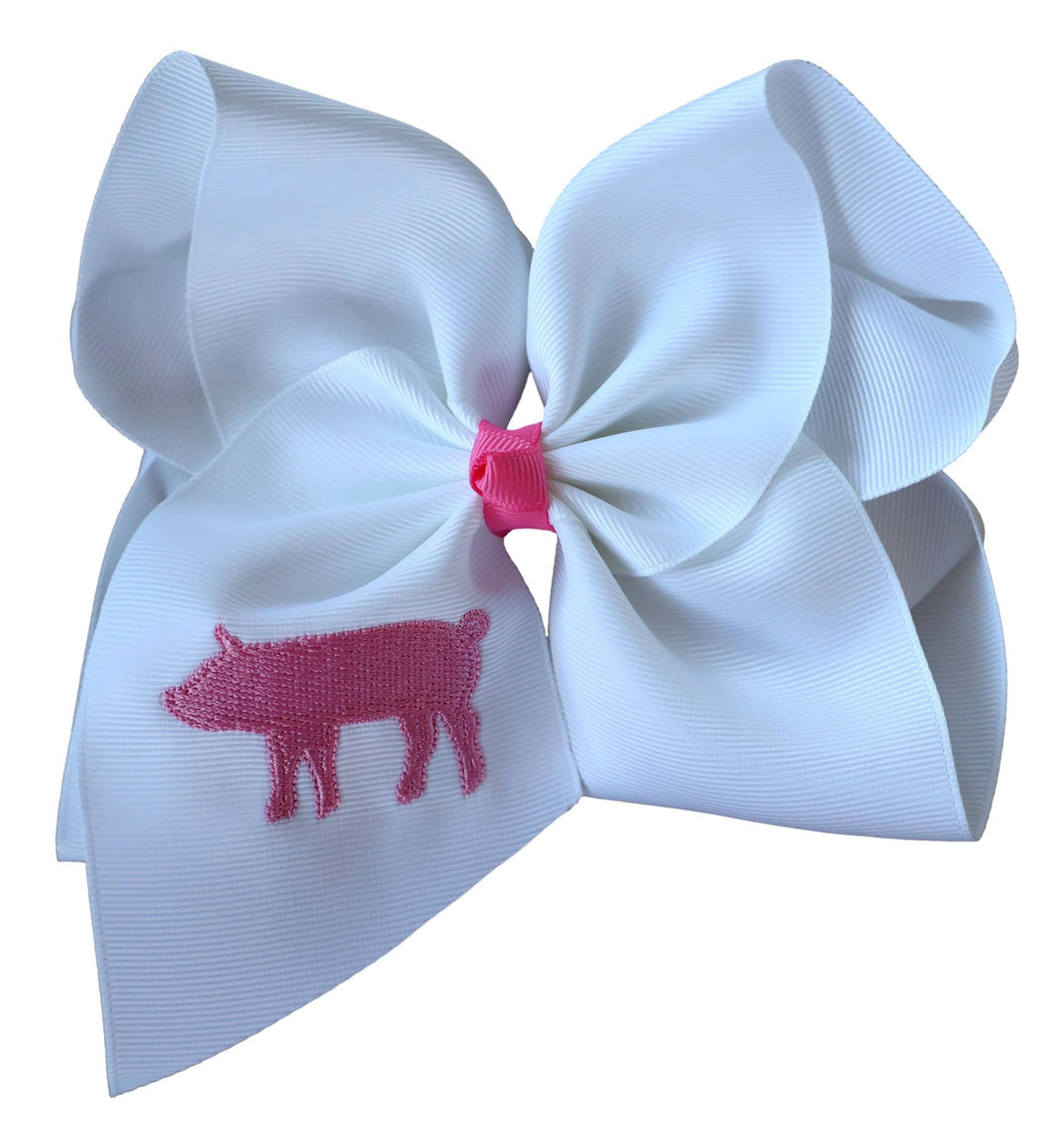 Pig Embroidered Hair Bow