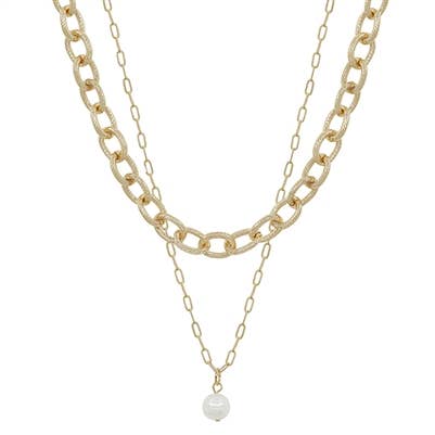 Gold Chain with Layered Freshwater Pearl 16