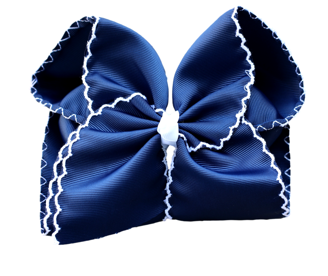 Navy Moon Stitch Bow: 6 inch / Alligator Clip