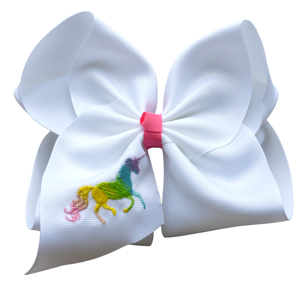 Tie Dye Unicorn Embroidered Bow