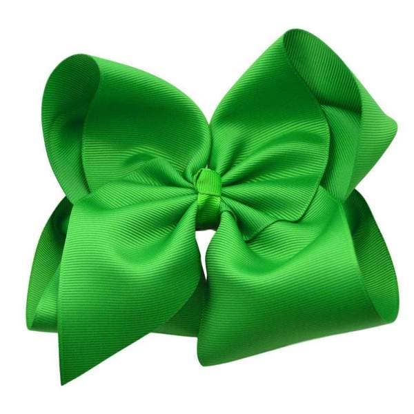 6 inch Solid Grosgrain Bow/French Barrette: Green / 6 Inch
