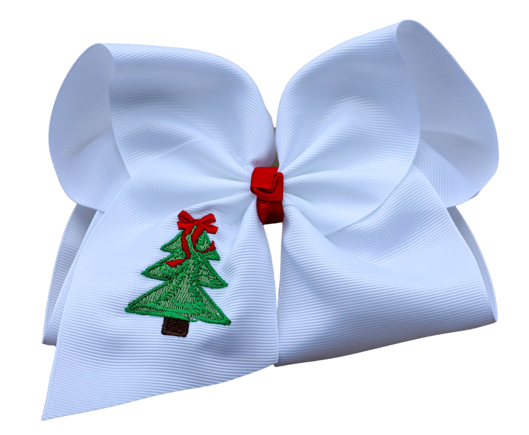 Classic Christmas Tree Embroidered Hair Bow headband