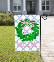 Load image into Gallery viewer, Easter Garden Flag - Blue Plaid Wreath: 12&quot; x 18&quot; - Double-Sided pre order
