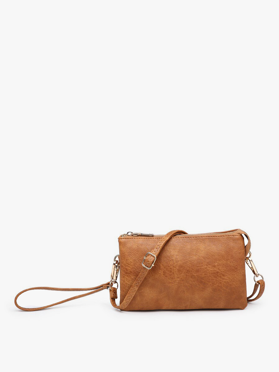 M013 Riley Monogrammable 3 Compartment Crossbody/Wristlet: Saddle