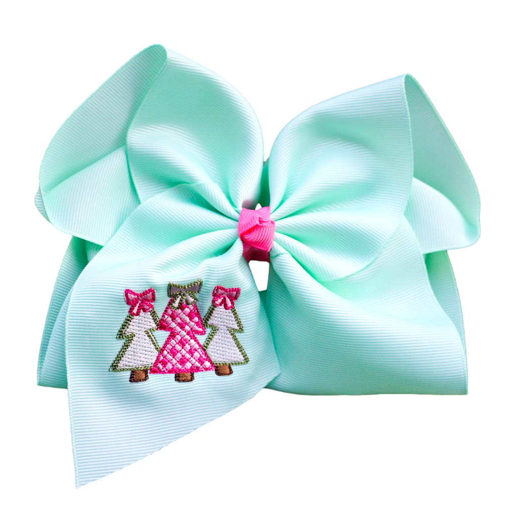 Sugar Mint Joy Embroidered Bow: 4 inch / Alligator Clip