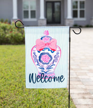 Load image into Gallery viewer, Spring Garden Flag - Pink &amp; Blue Ginger Jar: 12&quot; x 18&quot; - Double-Sided
