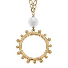 Load image into Gallery viewer, Melanie Long Studded Metal Circle Necklace in Worn Gold
