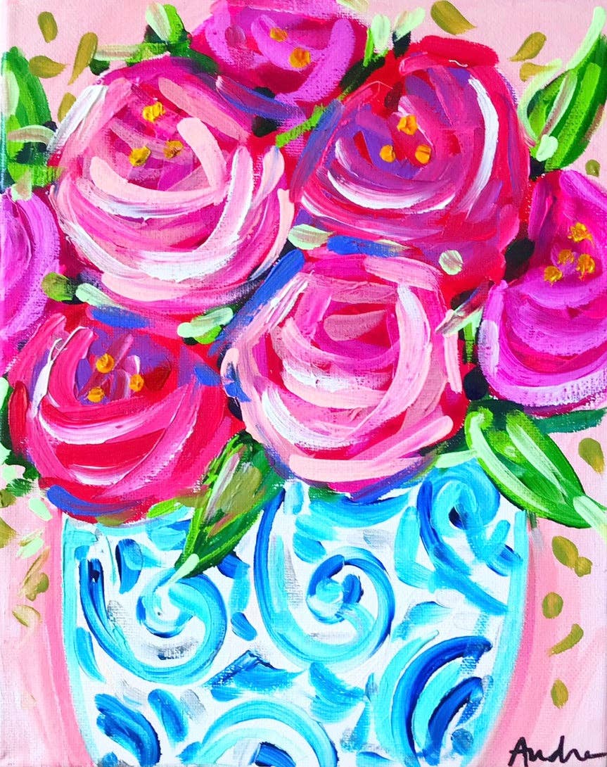 Rose in Ginger Jar Wall Art Canvas Artwork