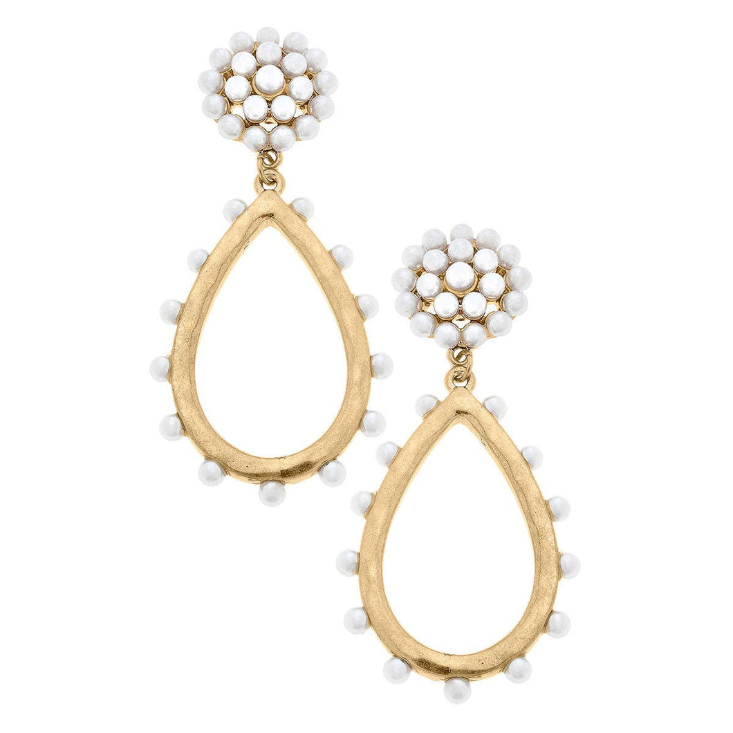 Melanie Pearl Studded Teardrop Earrings in Worn Gold