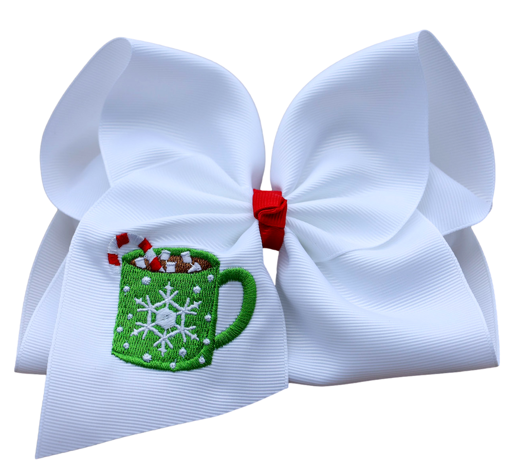 Hot Chocolate Embroidered Hair Bow