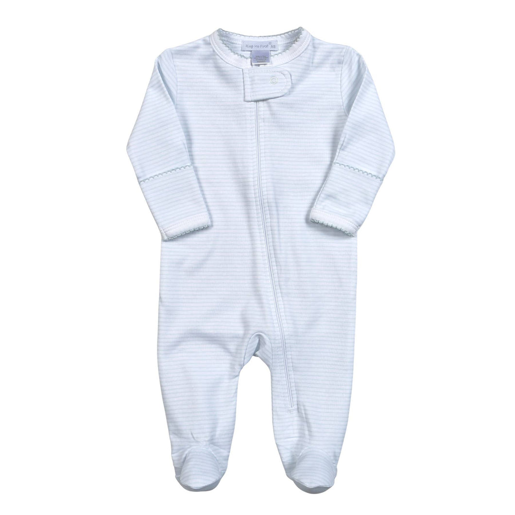 BST-214 Blue Stripes Pima Zipper Footie