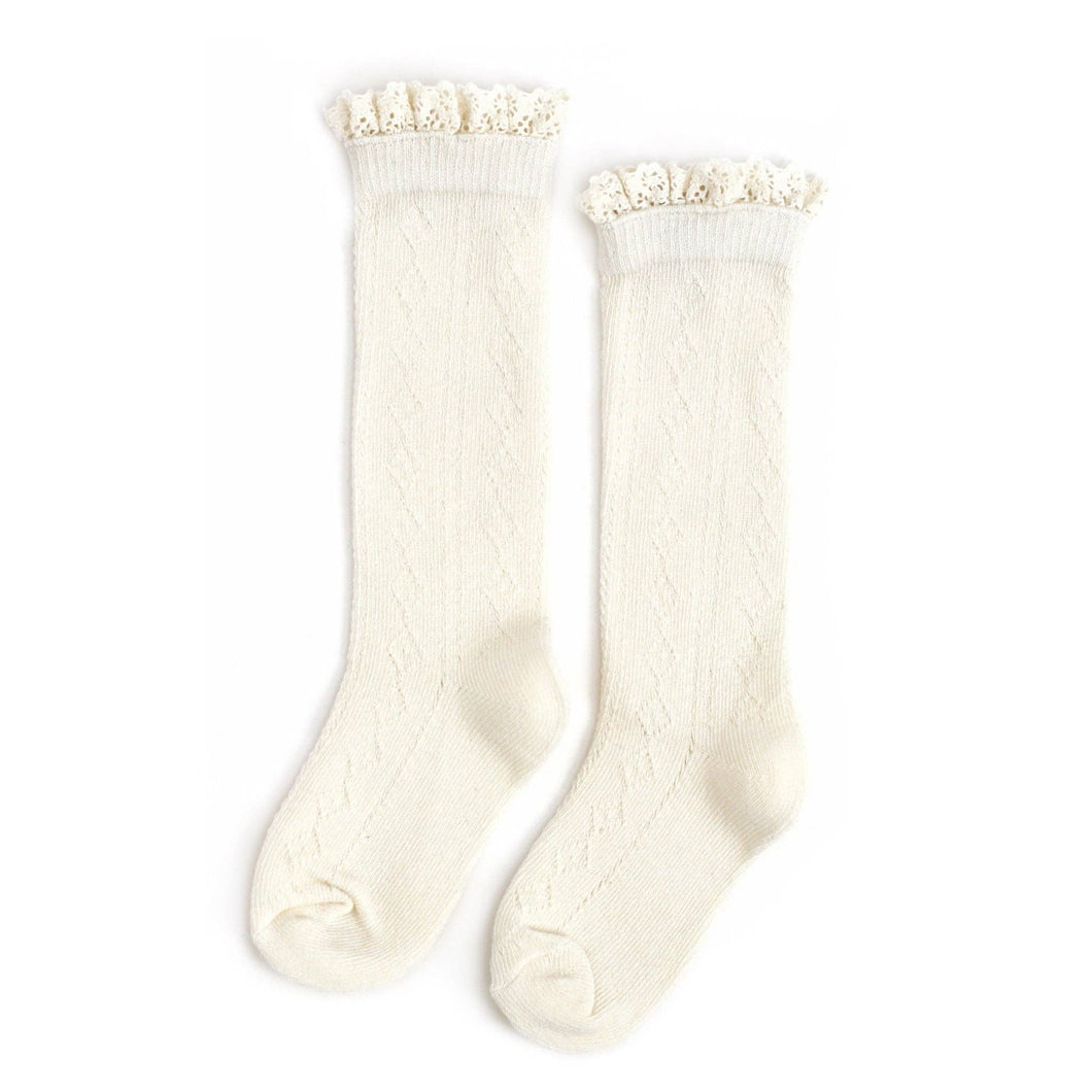 Ivory Fancy Lace Top Knee High Socks: 6-18 MONTHS