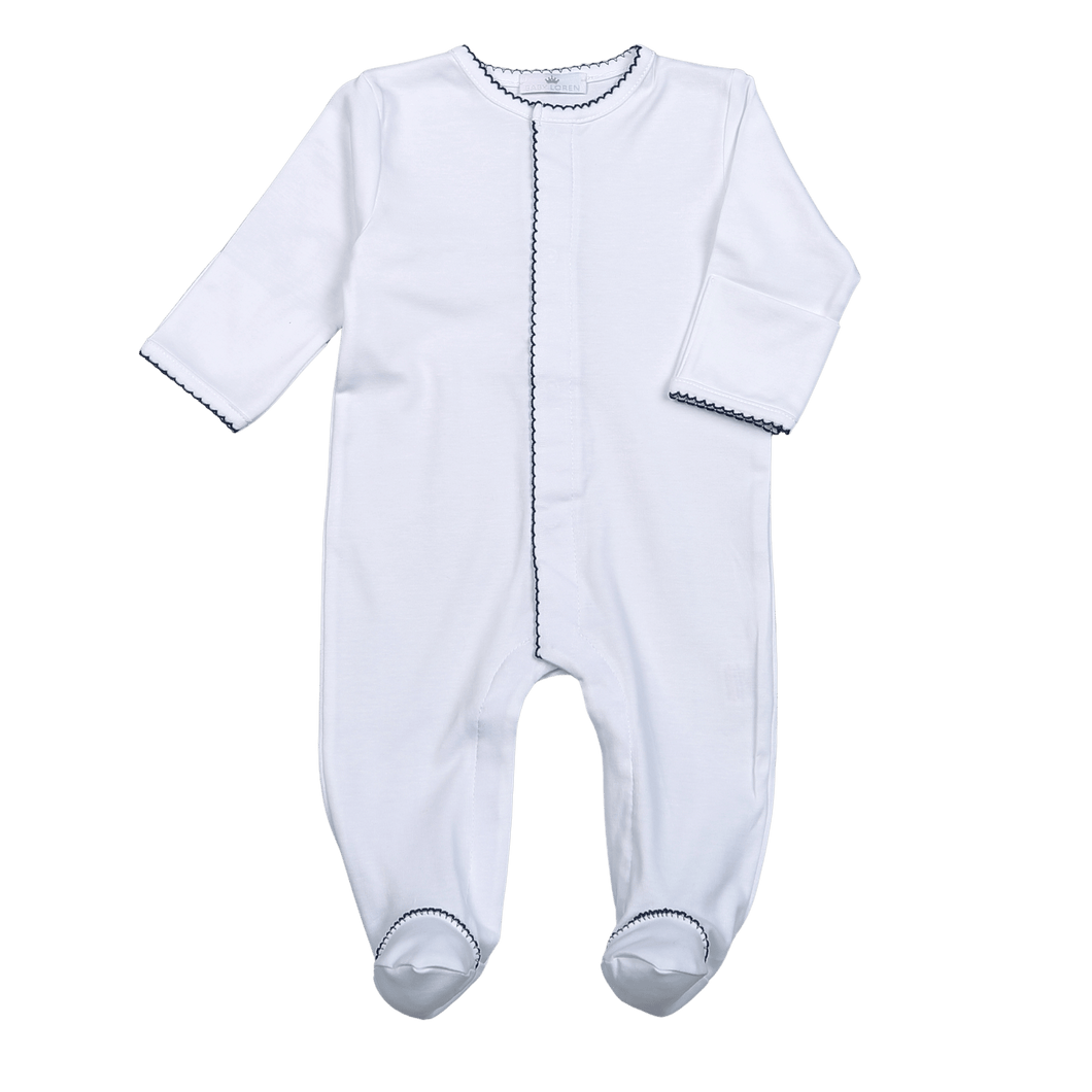 WFN-914 WHITE PIMA FOOTIE NAVY BLUE TRIM