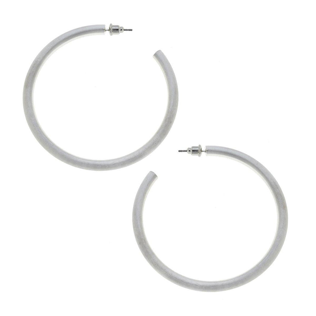 Ivy Hoop Earrings in Satin Silver