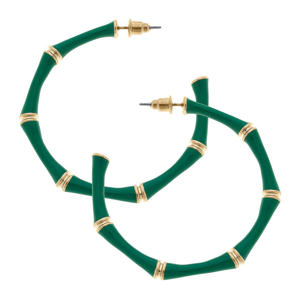 Celeste Enamel Bamboo Hoop Earrings: Green