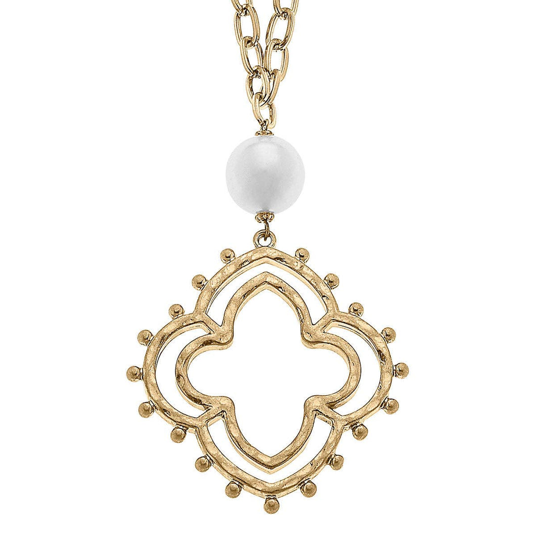 Julie Long Studded Metal Quatrefoil Necklace in Worn Gold