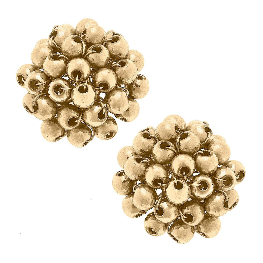 Jolene Seed Bead Statement Stud Earrings in Worn Gold
