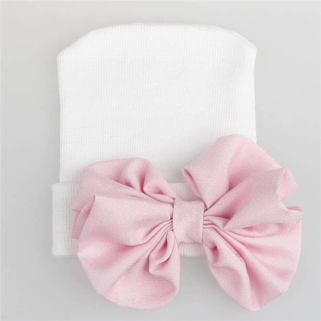 Sweet Hospital Hat: White with Pink bow