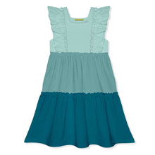 Load image into Gallery viewer, Nile Blue &amp; Teal Color Block Ruffle Tiered A-Line Dress
