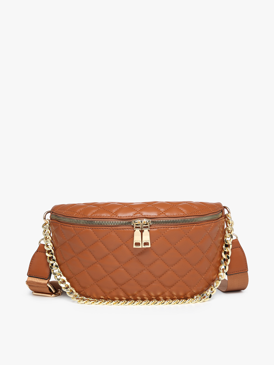 M2402 Sylvie Quilted Belt Bag w/ Chain Strap: Brown