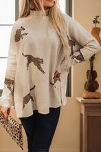 Load image into Gallery viewer, Parchment Lively Cheetah Print High Neck Split Hem Sweater
