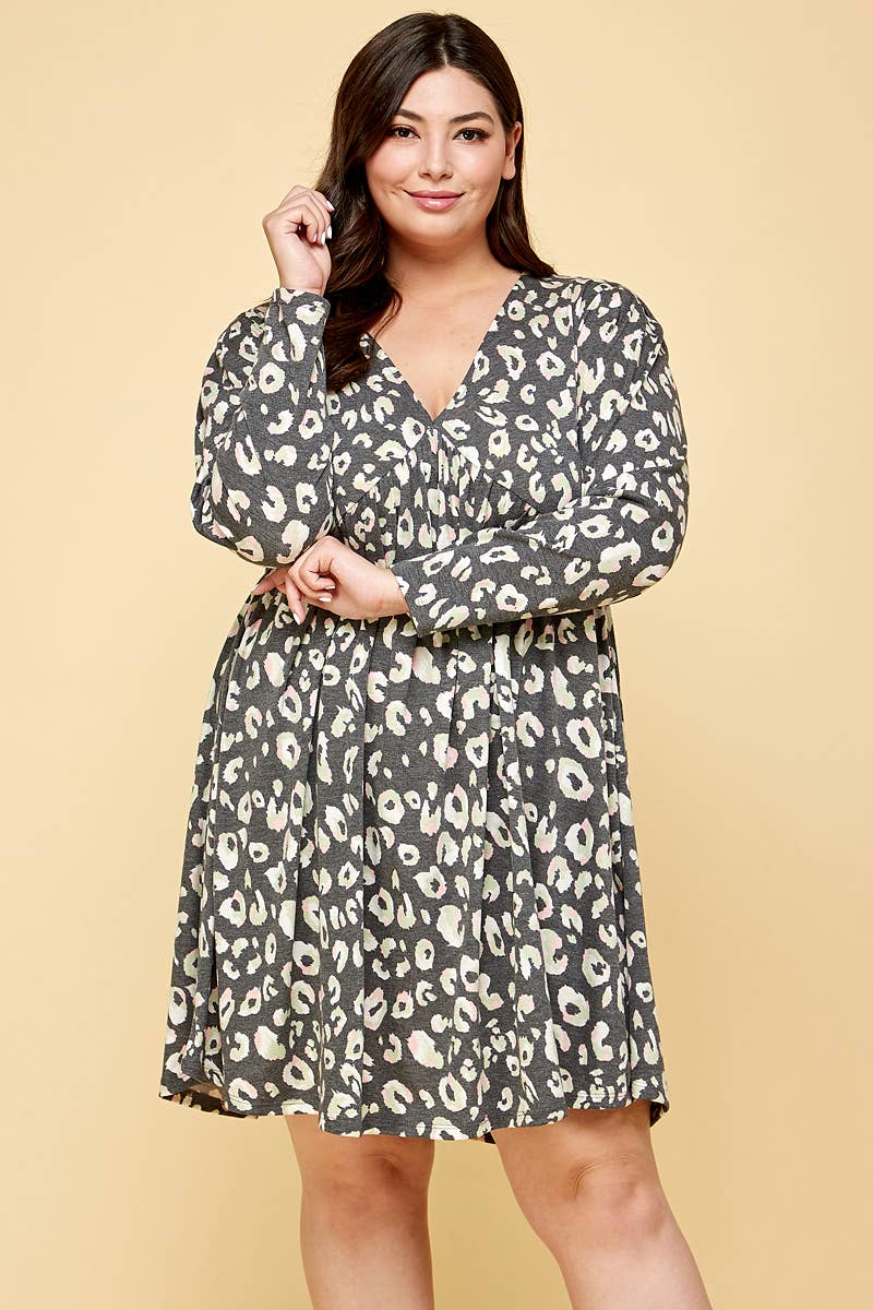 Plus Size Animal Swing Dress with Pleated Detail