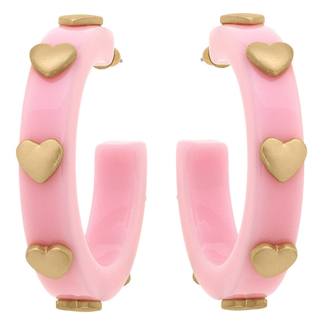 Libby Heart Resin Hoop Earrings: Light Pink