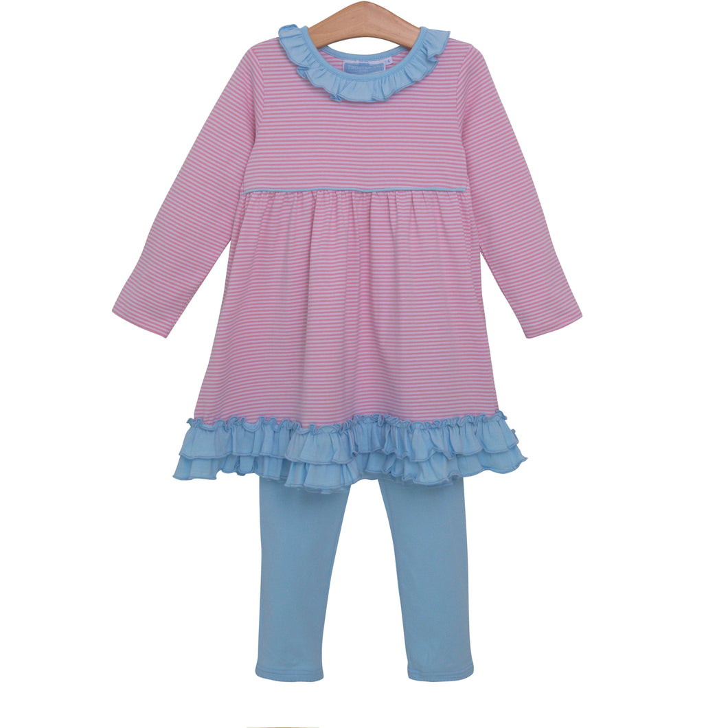 Kate Long Sleeve Pant set Light Pink Stripe & Light Blue