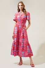 Load image into Gallery viewer, Radiant Floral Belraj Poplin Maxi Dress: BLUE-PINK-RED
