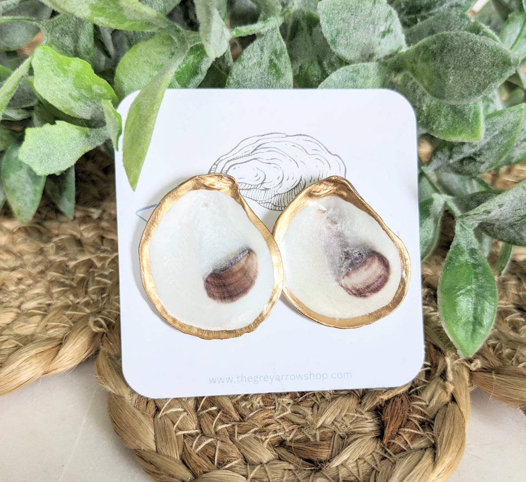 Oyster Shell Statement Stud Earrings, Gold Oyster Jewelry