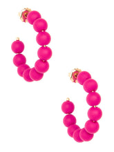 Load image into Gallery viewer, Small Matte Beaded Resin C-Shape Hoop Earring: Hot Pink
