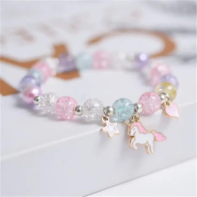 Crushed Glass Bead Bracelet - Unicorn Love