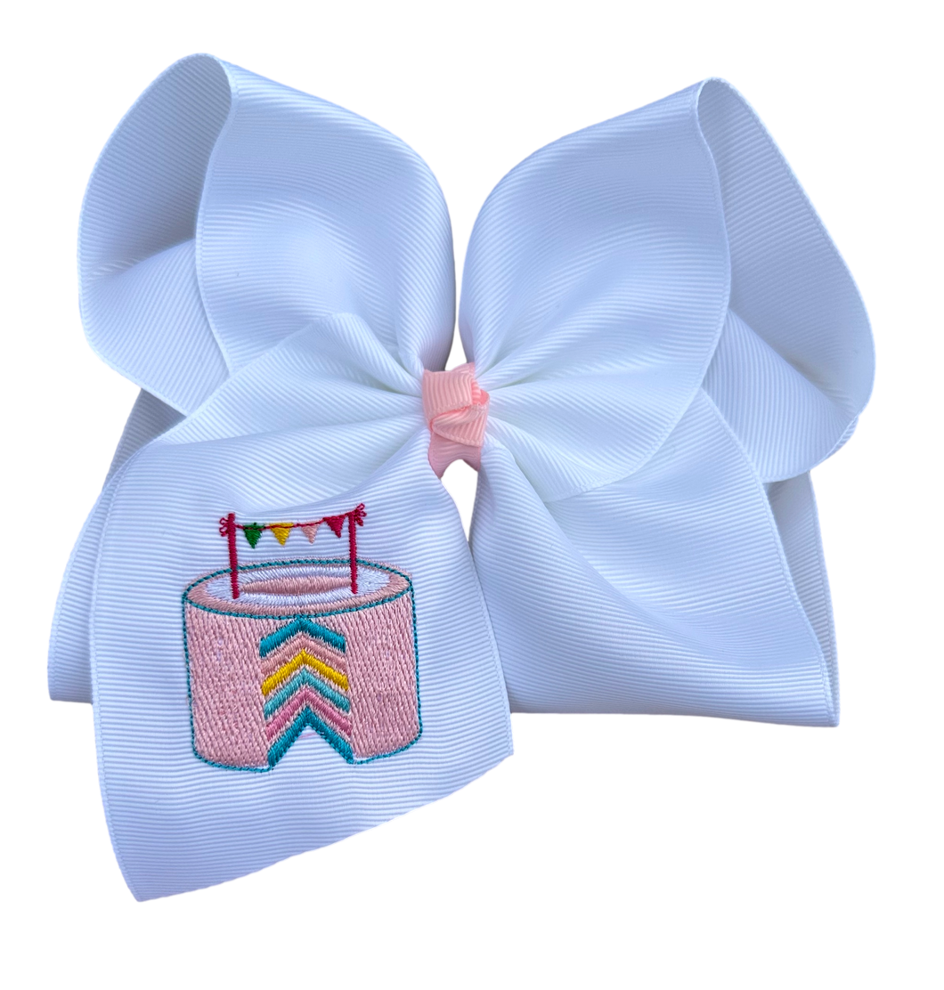 Striped Birthday Cake Embroidered Bow:Alligator Clip