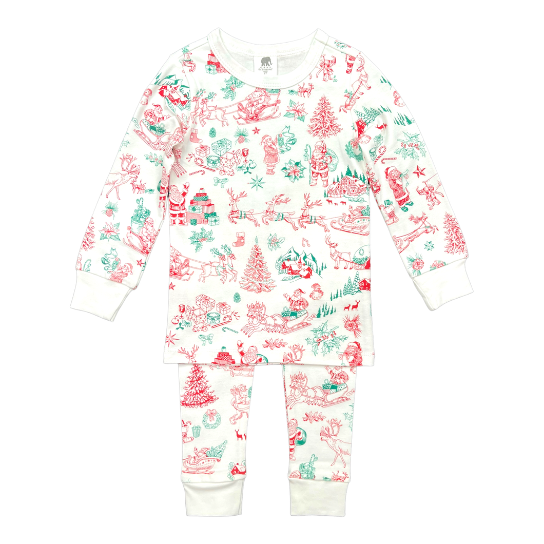 Christmas Toile Kids Long John Pajama Set