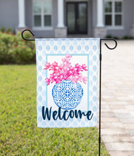 Load image into Gallery viewer, Spring Garden Flag - Chinoiserie Vase Pink Florals: 12&quot; x 18&quot; - Double-Sided
