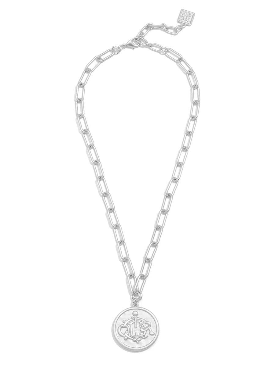 Engraved Coin Charm Collar Necklace: silver